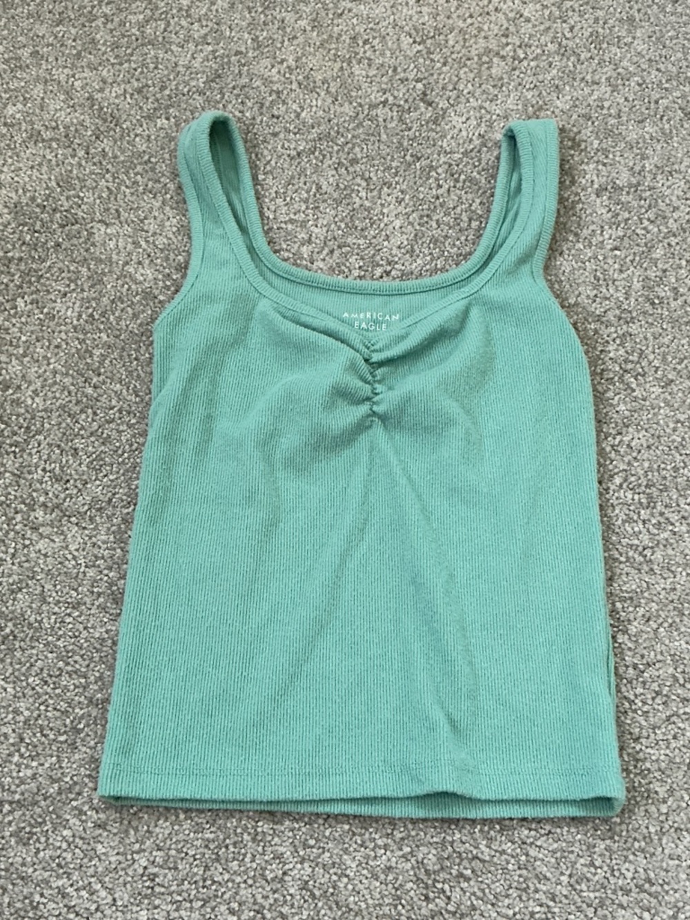 American Eagle Outfitters Mint Green Ribbed Tank with Ruched Front